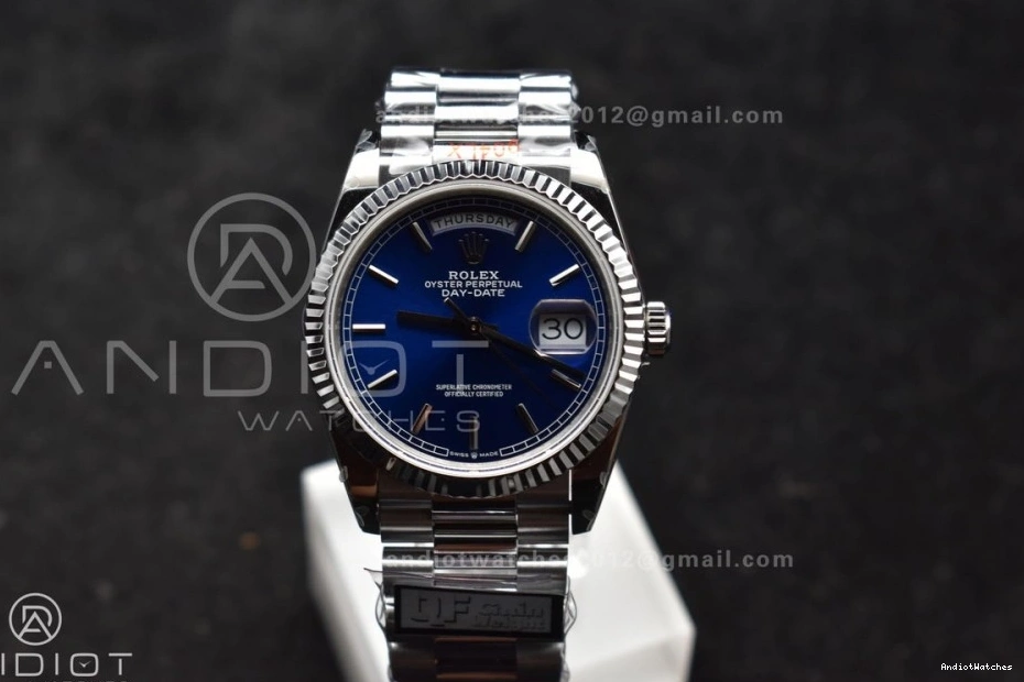 President 672 Edition Steel QF DayDate 36 904L on Blue SS Dial (Gain Packable vr3255 Best V5 Bracelet Weight) 0820